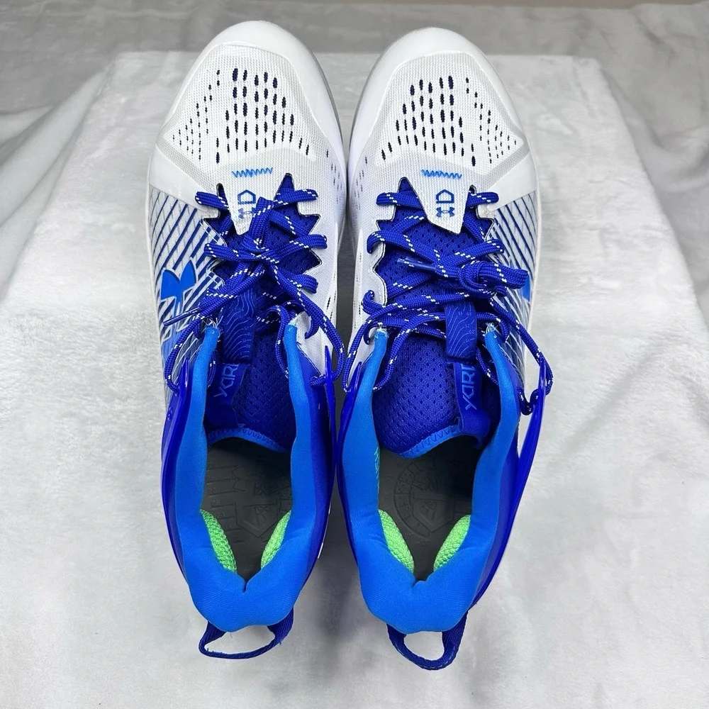 Under Armour Yard Low MT TPU Men‎ Size 13 Baseball Cleats White Blue 3025591-400